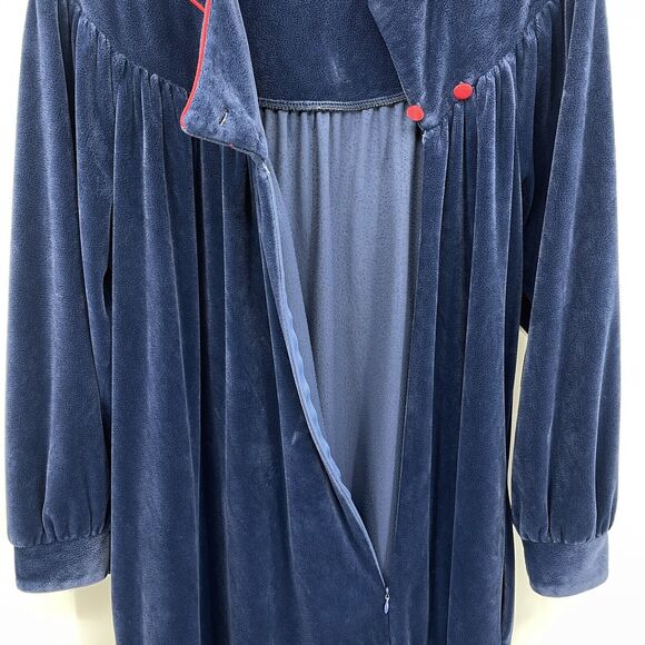 Vintage Lisanne Navy Blue Velour 1/2 Zip Velvet Robe Housecoat Women's Small - Picture 8 of 11